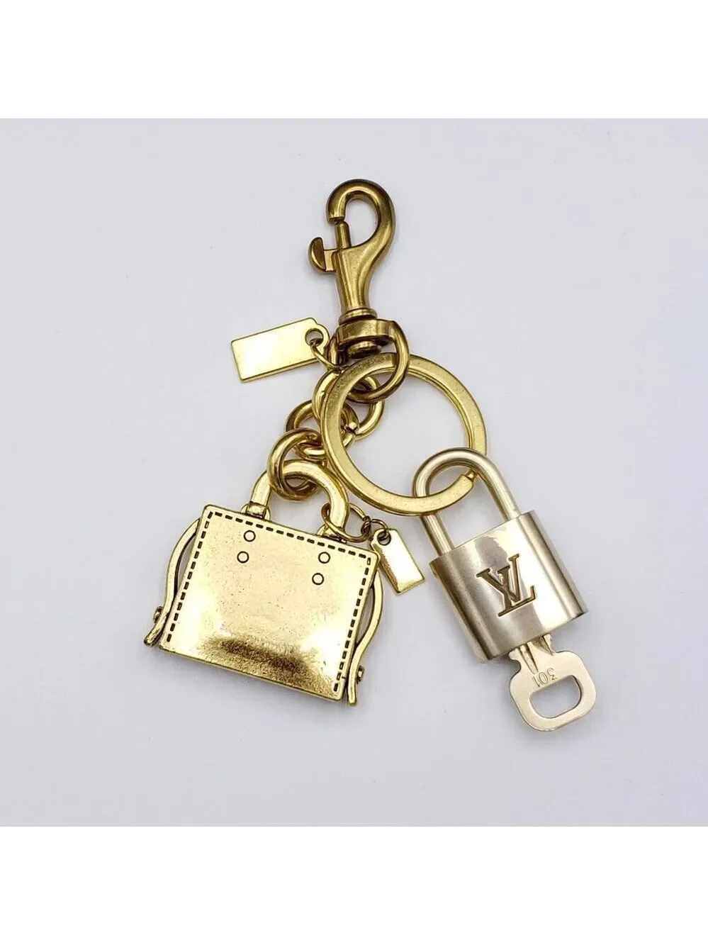 Authentic Louis Vuitton Lock & Key with Unbranded Golden Bag Charm, Keychain